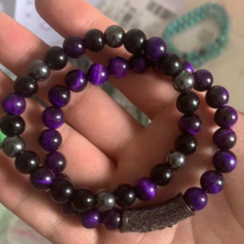 Tiger's eye copper micro-inlaid elastic bracelet black matte zircon m3331288