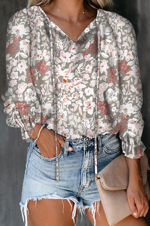 Autumn/Winter Floral Print Shirt V-Neck Long Sleeve T-Shirt M302883