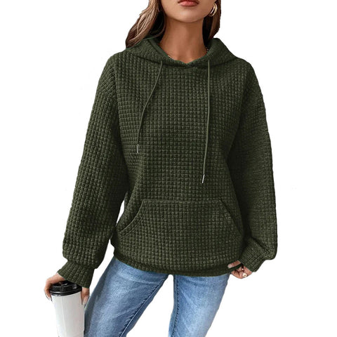 Loose pullover hooded long-sleeved sweater women's drawstring shoulder kangaroo pocket hoodie m301919