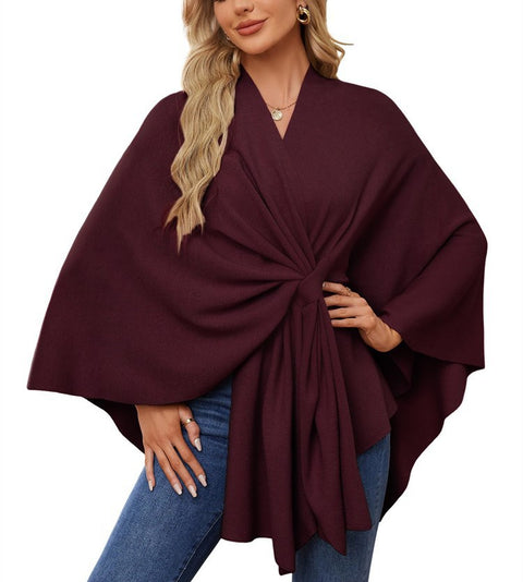 Ladies Elegant One Piece Solid Color Soft Shawl Jacket Cloak Top m301329