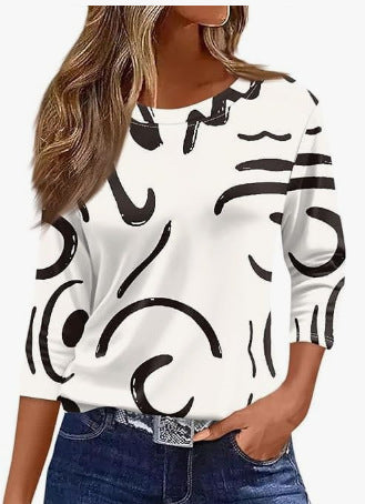 Slim and thin imitation cotton round neck printing solid color seven-quarter sleeve long sleeve m302884