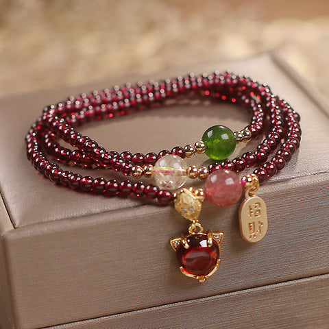 Garnet crystal bracelet, multi-circle ladies chalcedony strawberry crystal fox bracelet m3331245