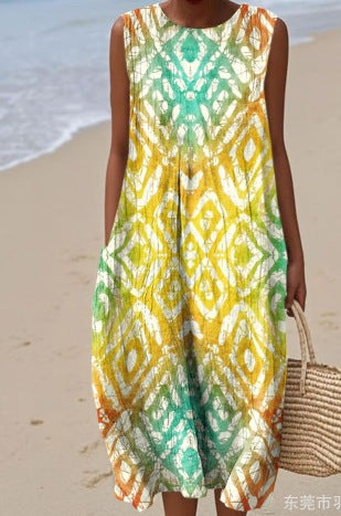 Sleeveless printed temperament long dress dress m301527