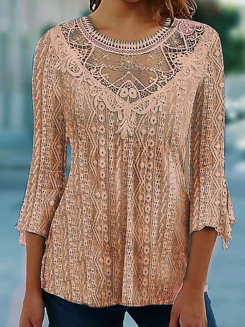 New comfortable and casual hollow perspective lace splicing seven-quarter sleeve m300154