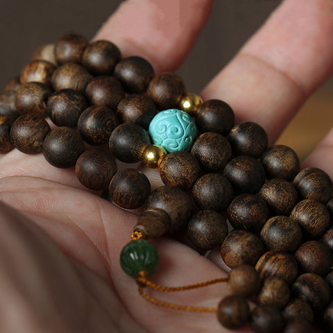 Nha Trang agarwood bracelet 8mm108 Buddha beads men's and women's bracelets DIY turquoise jasper accessories simple atmosphere m3331318
