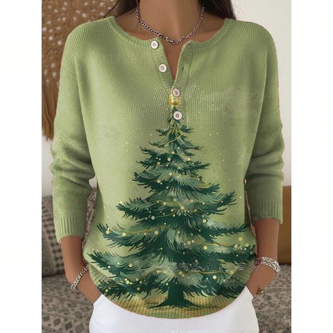 Vintage 3D digital printing four-button stand-up collar Polo sweater women m302158