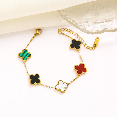 Double sided clover titanium steel jewelry set with laser bracelet, light luxury diamond inlay m5010677