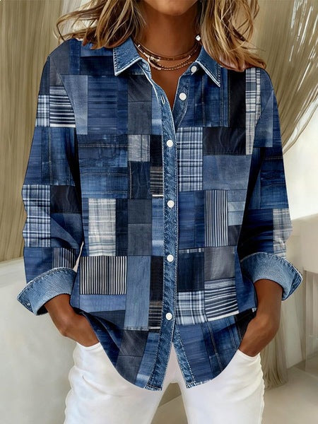 Short sleeve lapel print blouse m302889