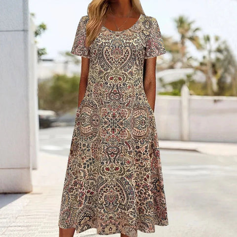 3D digital printing round neck short sleeve comfortable women's dress m302988