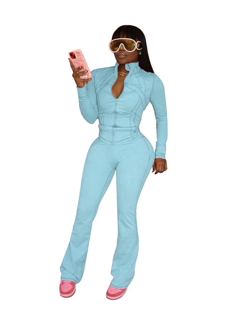 sports and leisure women's clothing, sexy tight-fitting long-sleeved micro-speaker two-piece set m301817