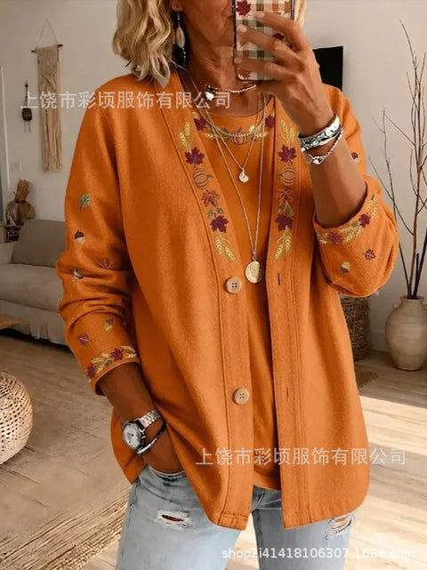 Thick needle irregular geometric element button cardigan hooded sweater jacket FF303363
