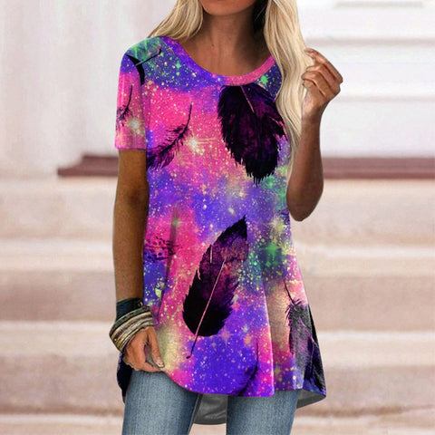 Popular round neck casual ethnic style retro printed short-sleeved T-shirt m301756
