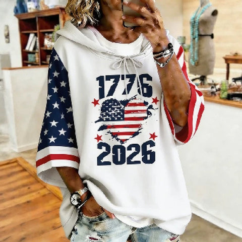 Independence Day 250th Anniversary Printed Loose Hooded T-Shirt m303003