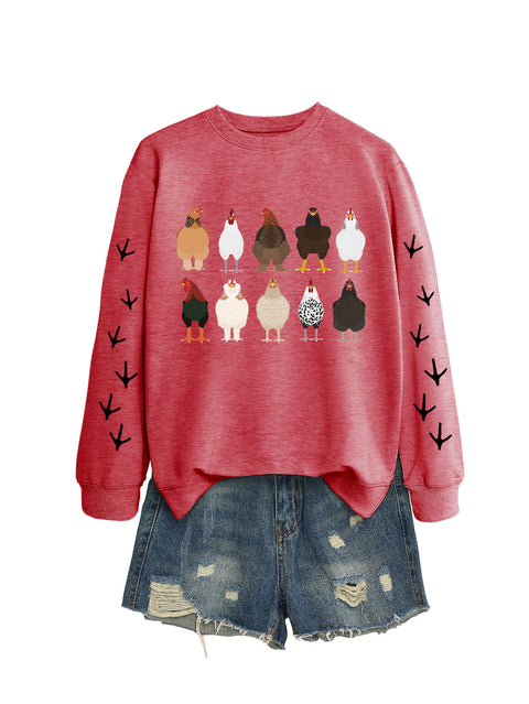 Crew neck long sleeve ten chickens footprint left and right hand print casual fashion sweater women m301720