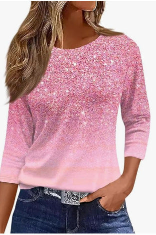Slim and thin imitation cotton round neck printing solid color seven-quarter sleeve long sleeve m302884