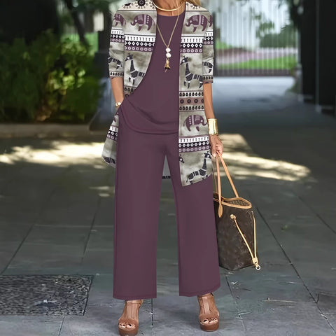 Jacket with vest top and elegant slacks 3-piece women's set m302760