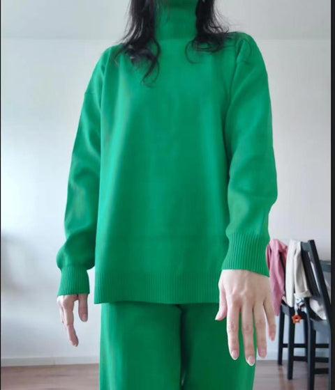 High-necked knitted suit women's autumn and winter lazy wind hair wide-leg pants two-piece set m301785