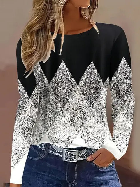 Fashion Casual Trend Printed Women's Long Sleeve Crew Neck Top m302292