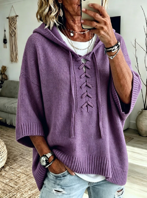 Strap-on hooded 7-point sleeve knitted sweater lazy loose pullover sweater m303004