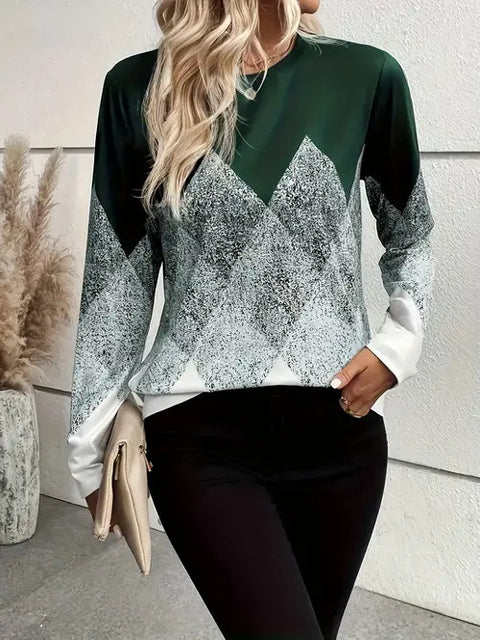 Fashion Casual Trend Printed Women's Long Sleeve Crew Neck Top m302292