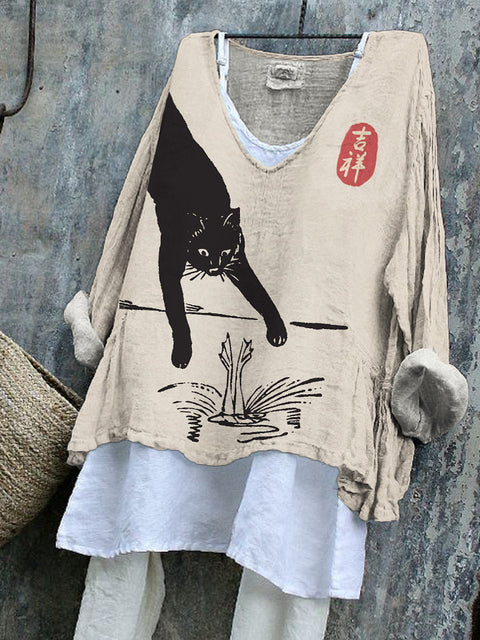 Long-sleeved printed casual pullover loose round neck single-piece T-shirt (without under shirt) m301042