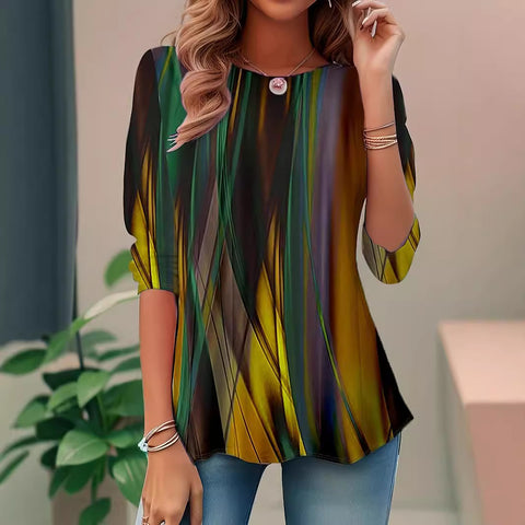 Women's digital printing crew neck loose long-sleeved top m300592