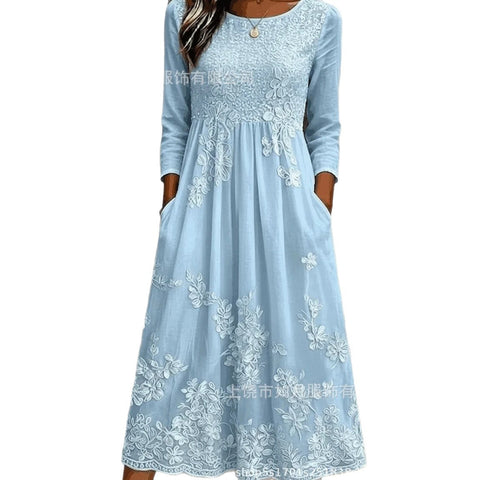 New digital short-sleeved printed women's 7-point sleeve casual dress m303012
