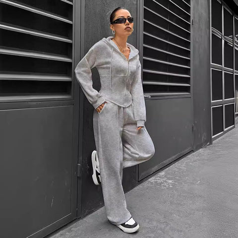 Two-piece trendy hooded cardigan slim casual two-piece suit women's m300946