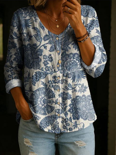 Crew neck women's flower 3D printed top m303179