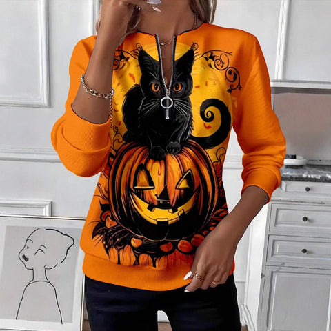 3D printed long-sleeved half-open zipper sweater for women m303052
