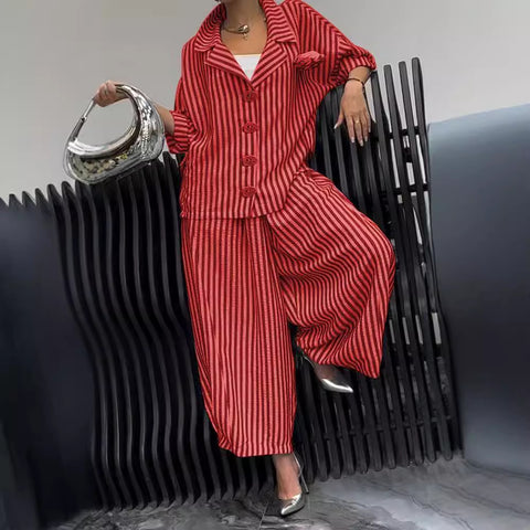 Autumn commuter temperament flower striped loose blazer casual suit m302316