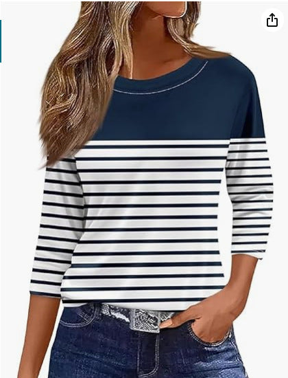 Slim and thin imitation cotton round neck printing solid color seven-quarter sleeve long sleeve m302884