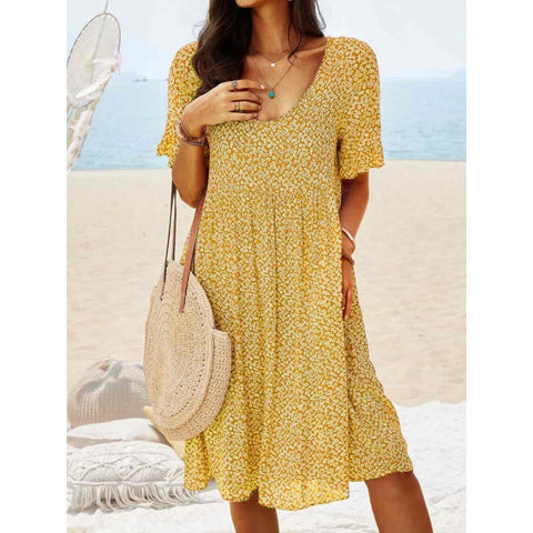 Printed long medium and long urban casual retro women's short-sleeved dress m301231