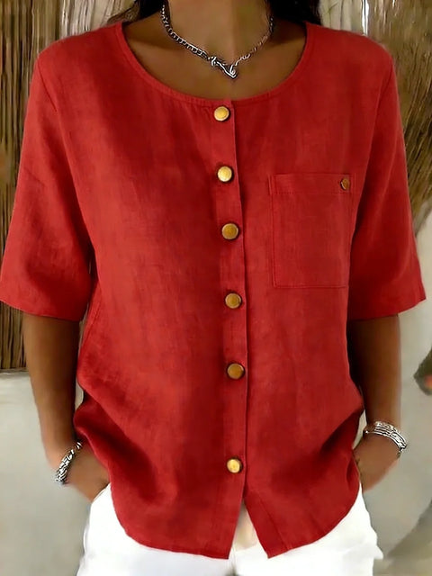 Fashion metal button cotton and linen women's shirt cardigan m302685