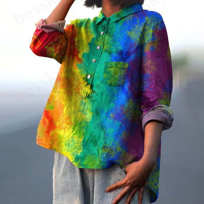 Long Sleeve Bamboo Linen Printing Fashion Versatile Lapel Shirt m301040