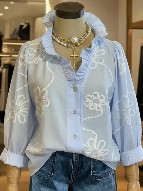 Spring and summer lace print cotton and linen sweet shirt m302681