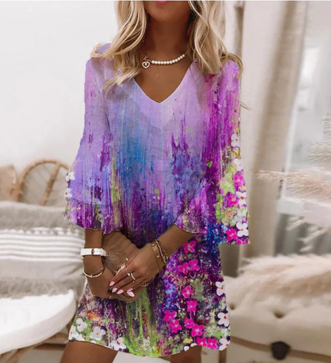 3D digital printing V-neck sleeveless dress m301223