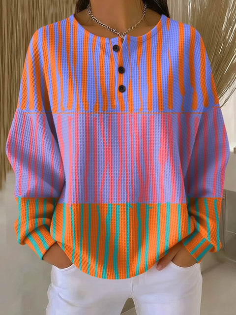 3D digital printing loose casual waffle stand-up collar long sleeve m303065