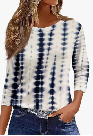 Slim and thin imitation cotton round neck printing solid color seven-quarter sleeve long sleeve m302884