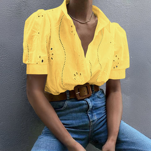 Hollow T-shirt short-sleeved blouse m301406