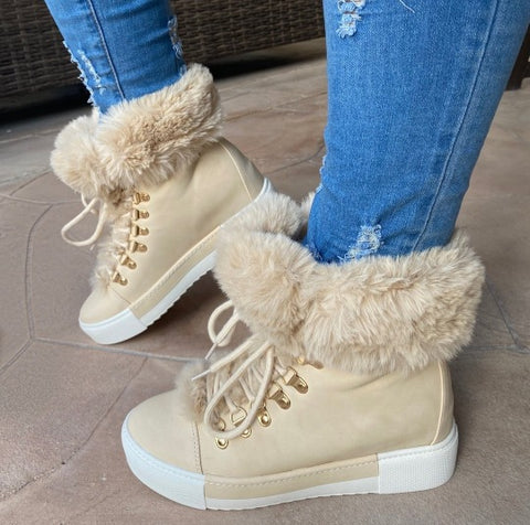 Short long fur leather boots m302293