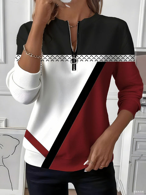 3D printed long-sleeved half-open zipper sweater for women m303052