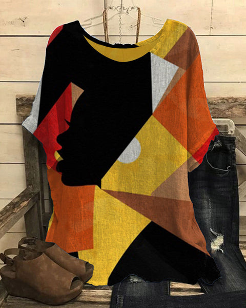 Loose round neck short-sleeved cotton and linen top women's m301281