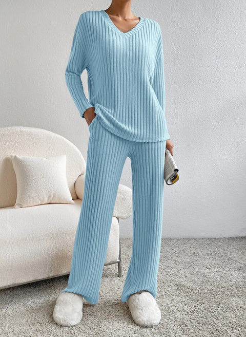 Fashion casual straight-leg pants temperament loose V-neck pit strip knitted cover m301795