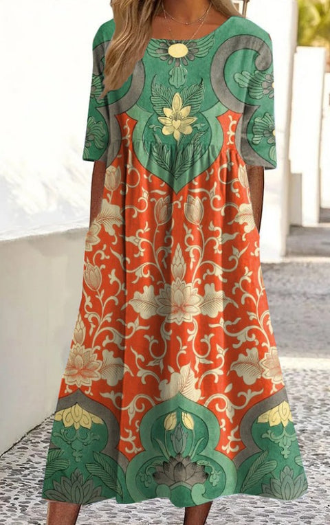 Up and down splicing pocket size printing large wide dress m302623-1
