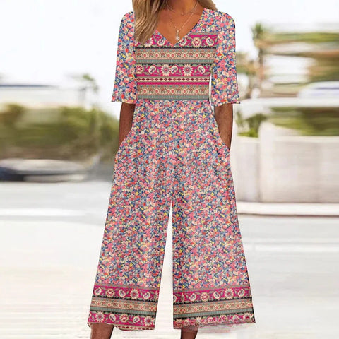 Women's clothing independent station spring and summer popular printing socket V-neck jumpsuit m302602
