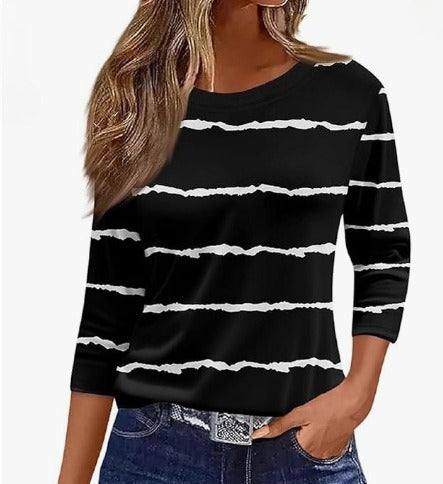 Slim and thin imitation cotton round neck printing solid color seven-quarter sleeve long sleeve m302884