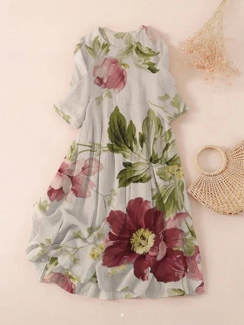 Loose Crew Neck Fashion Long Sleeve Printed Dress m301072