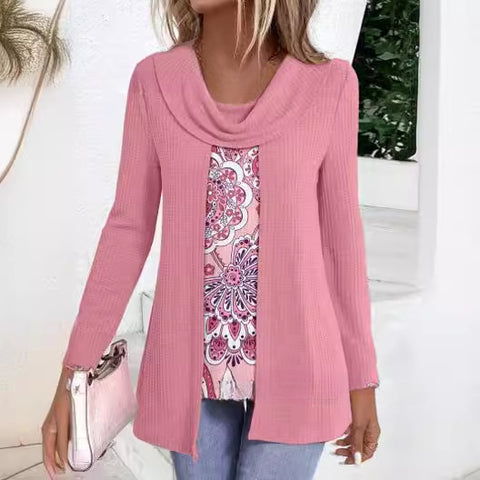 Solid color stacked collar with fake two T-shirts m300401