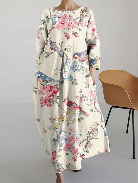 Loose Crew Neck Fashion Long Sleeve Printed Dress m301072